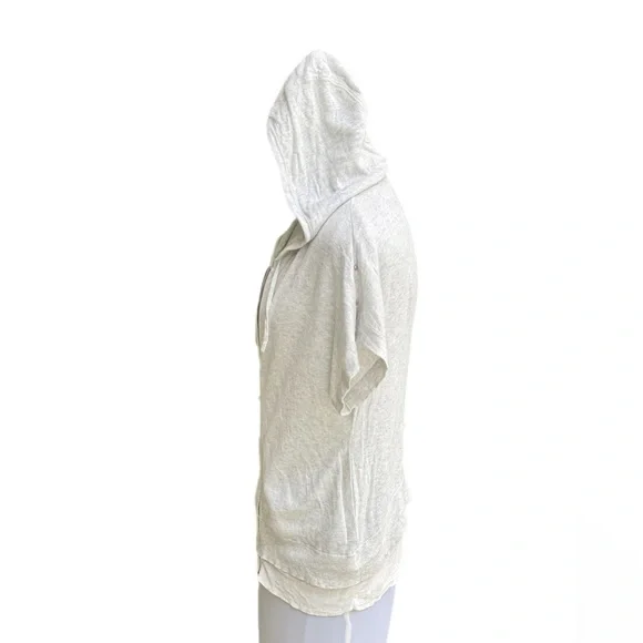 Theory Light Grey Short Sleeve Zippered Hoodie Cardigan Jacket Large L P - Picture 3 of 12